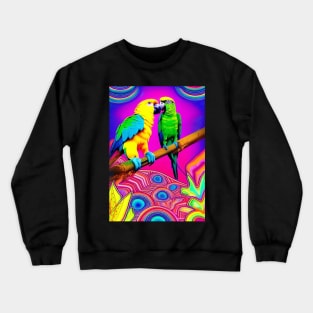 2 RICHLY COLORED PARROTS  WITH RAINBOWS Crewneck Sweatshirt